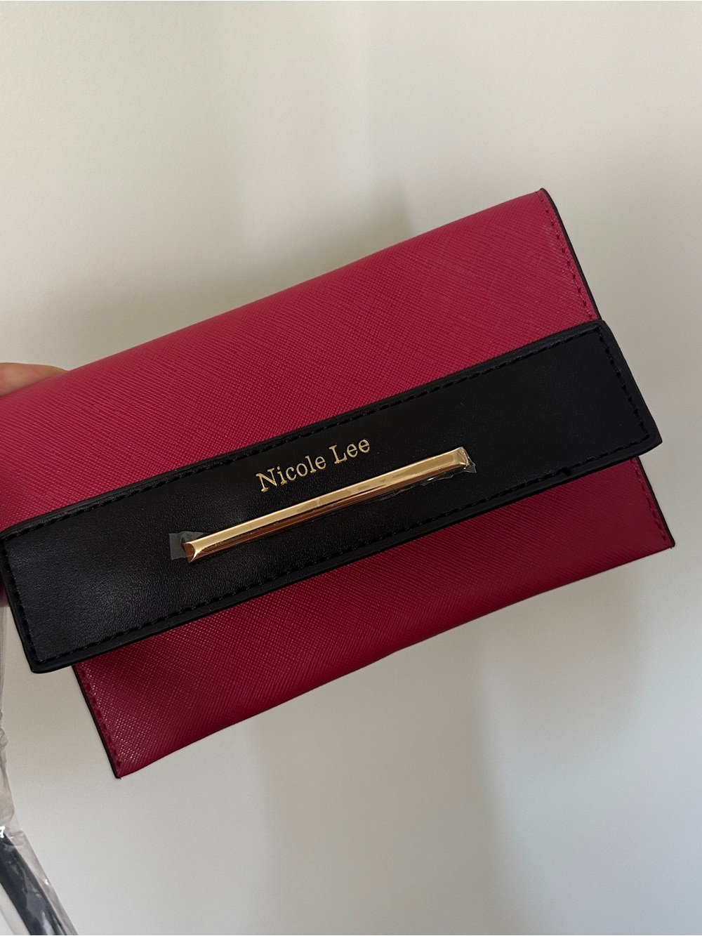 Nicole Lee Magenta and Black Compact Crossbody Wallet with Gold Accent